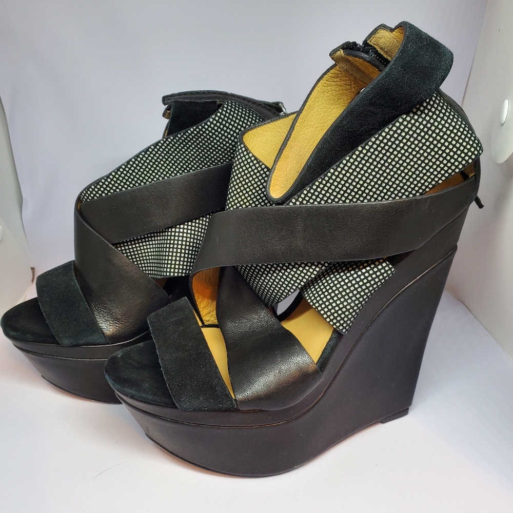 L.A.M.B. Houndstooth Print Wedge Heels